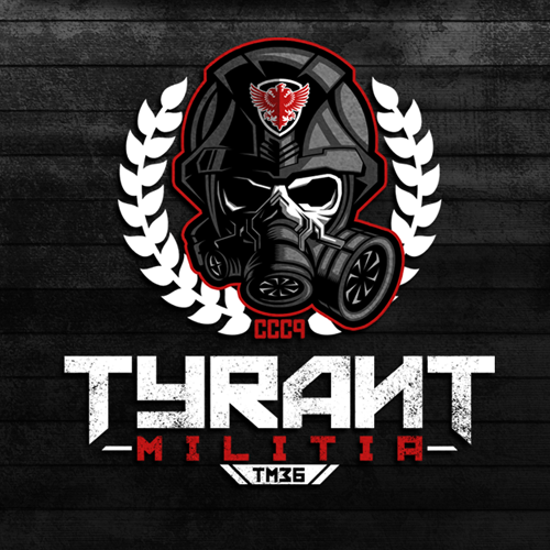 Gas mask logo with the title 'Logo design for Tyrant Militia'