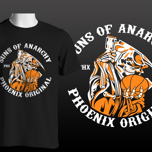 Cool t-shirt with the title 'Pheonix Suns of Anarchy Basketball T Shirt Logo! Let's see your bestshot!'