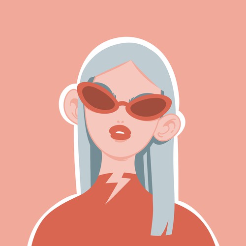 Pink artwork with the title 'Millennial woman by required color palette.'