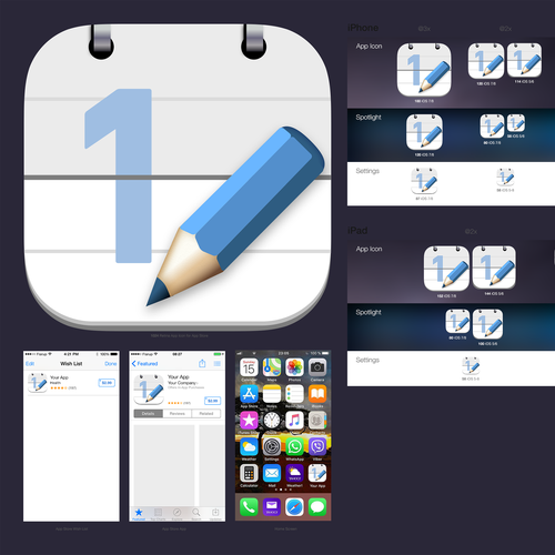 Notepad design with the title 'iOS Icon for counter notepad.'