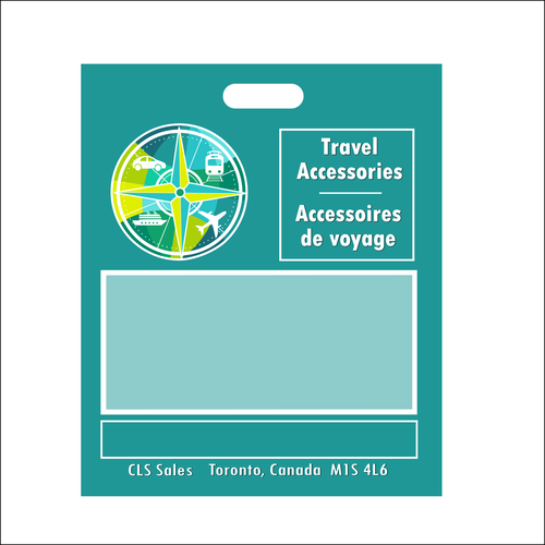 Blue artwork with the title 'Package for travel accessories'