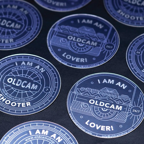 Camera design with the title 'Oldcamshop Sticker.'