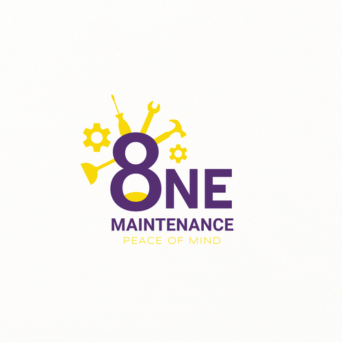 Purple and yellow logo with the title '''8 One Maintenance'' company logo'