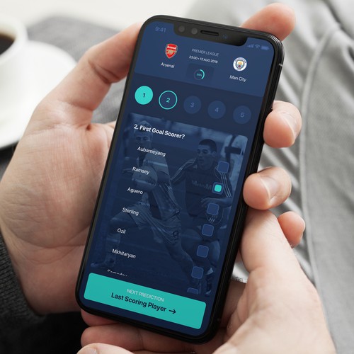 Dark blue design with the title 'Cheerr Fantasy Football App Design'