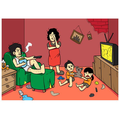 Family artwork with the title 'Illustration about chaos family'