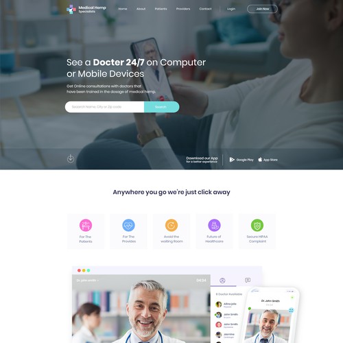 Medical website with the title 'Medical Hemp Specialists'