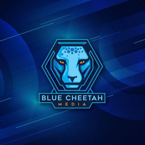 Cheetah design with the title 'Blue Cheetah Media'