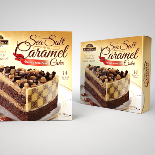 Cake packaging with the title 'Sea Salt Caramel Cake package design'