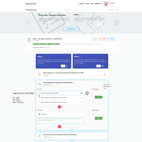 Admin design with the title 'GoalEnvision 2'