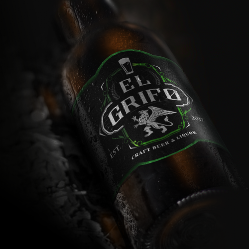 Crest brand with the title 'El Grifo, Craft beer & Liquor logo. '