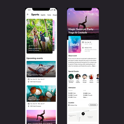 Ticket design with the title 'Event ticketing app'