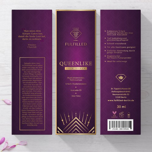 Gold foil design with the title 'QUEENLIKE package'