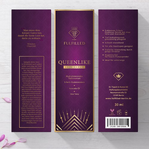 Gold packaging with the title 'QUEENLIKE package'
