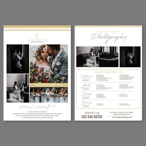 Price design with the title 'Price List for Wedding Photographer'