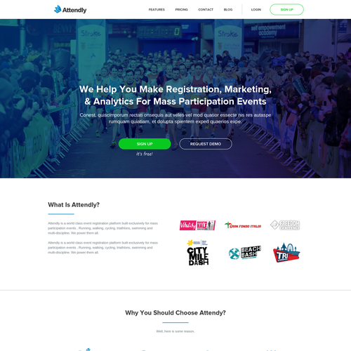 Sports website with the title 'New Home Page Design for Sport Event StartUp'