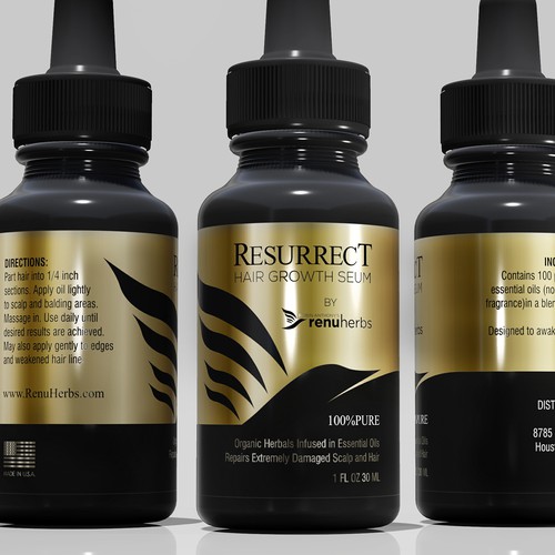Hair label with the title 'RESURRECT HAIR GROWTH SERUM LABEL DESIGN'