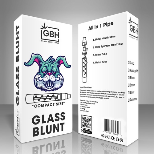 Weed packaging with the title 'Bold masculine packaging design for glass blunt'