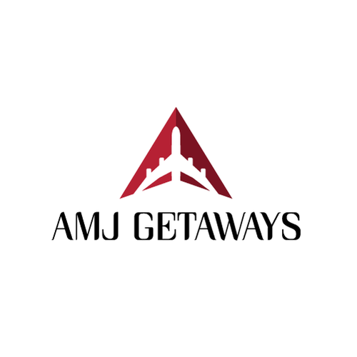 Travel agency logo with the title 'AMJ Getaways'
