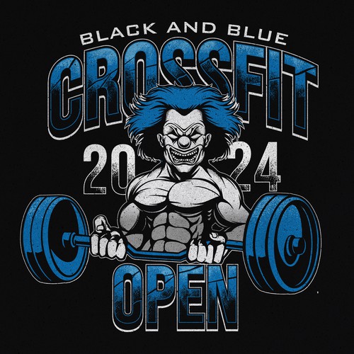 Dumbbell design with the title 'CrossFit Open 2024 -CrossFit Black & Blue'