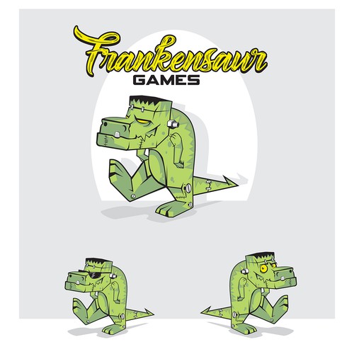 Video game logo with the title 'Frankenstein Trex'