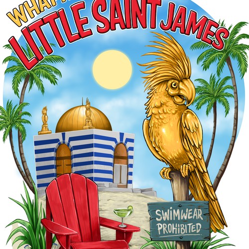 Sea illustration with the title 'What Happens in Little Saint James'