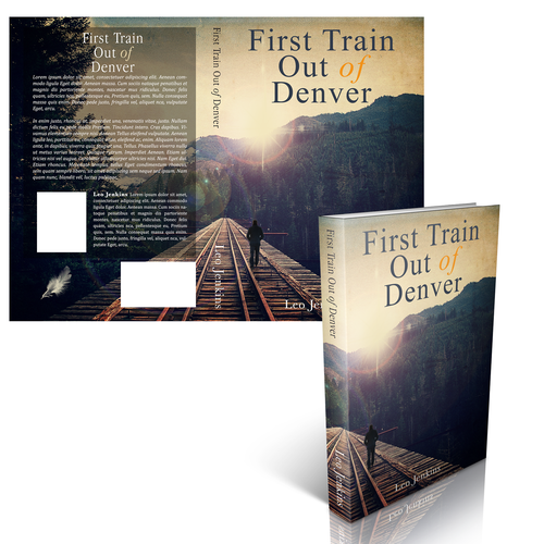 Biography design with the title 'Create an intelligent, thought provoking cover for my new book, "First Train Out of Denver"'