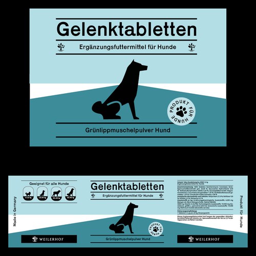 Dog label with the title 'Gelenktabletten'