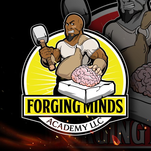 Academy logo with the title 'black bald man character illustration design'