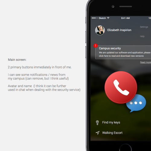 UX design with the title 'Campus safety app'