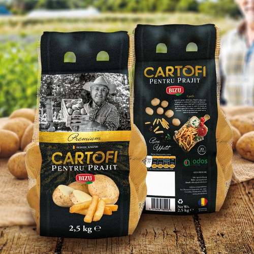 Retail packaging with the title 'My concept packaging for potato.'