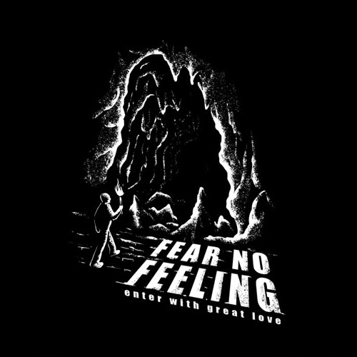 Black and white t-shirt with the title 'Fear No Feeling Shirt Design'