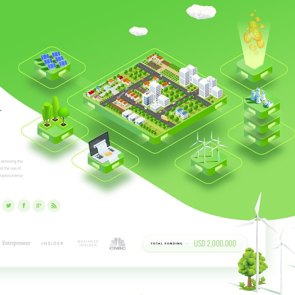 ICO design with the title 'Blockchain Cryptocurrency ECO Green Company'