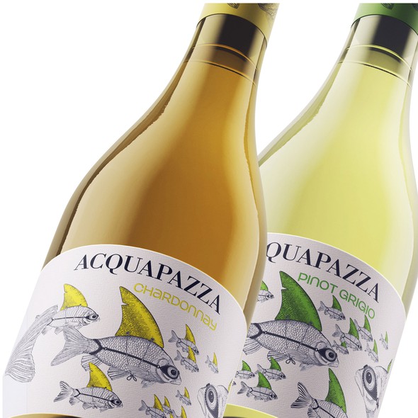 Prosecco label with the title 'AQUAPAZZA set of wine labels for Italian wines.'