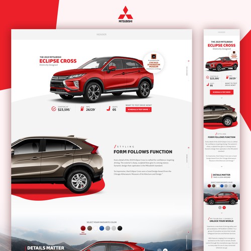 Automotive website with the title 'New design for 2019 Mitsubishi Cross '