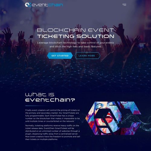 Black website with the title 'Blockchain Event Web Page Design '