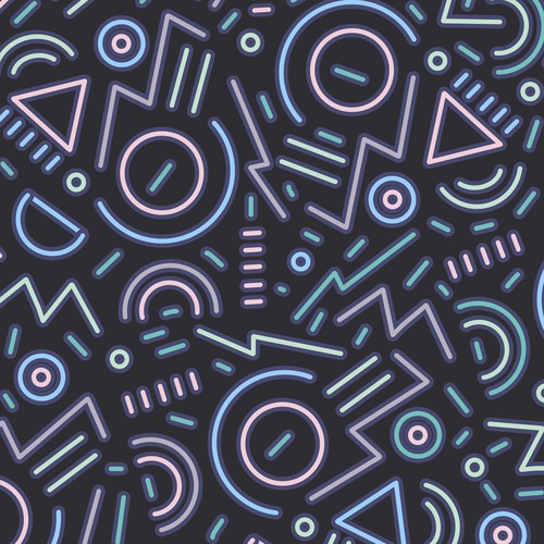 Neon illustration with the title '80s themed seamless vector pattern.'