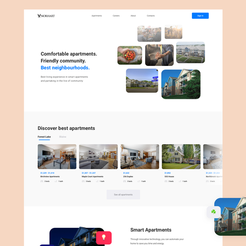 House website with the title 'Home page design for a real estate company Norhart'