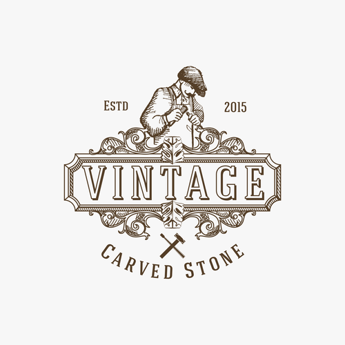 Stone design with the title 'Logo for vintage replica hand carved stone products '