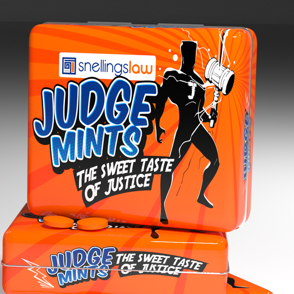 Cartoon packaging with the title 'Box concept for JUDGE Mints.'