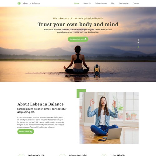 Awesome website with the title 'Meditation and a healthy living web design'