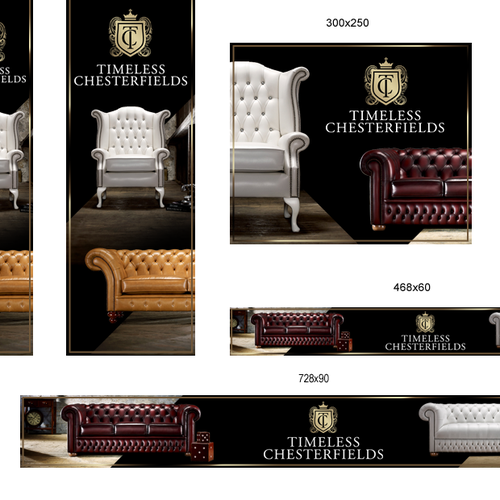Google Ads design with the title 'Banner ads design for Timeless Chesterfields'