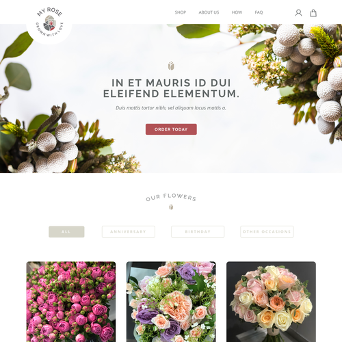 Flower shop design with the title 'Online Flowershop Homepage'