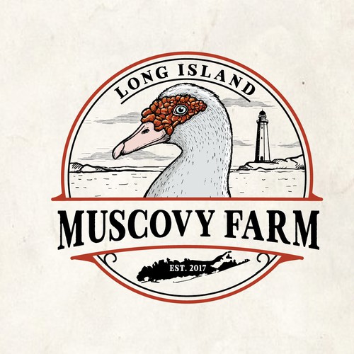 Farm-barn logo with the title 'Long Island Muscovy Farm'