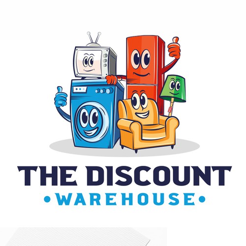 Warehouse design with the title 'Funny Mascot logo design for a discount warehouse company.'