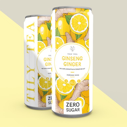 Bright label with the title 'Concept of the tea in cans'