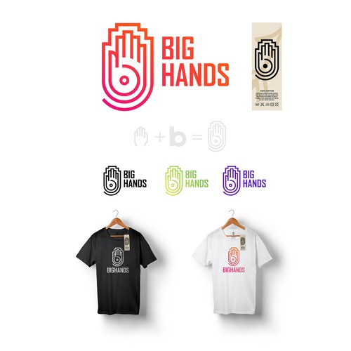 Linework design with the title 'Big Hands - T-shirt Startup'