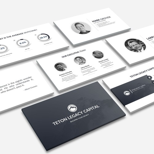 Grayscale design with the title 'modern & clean business fund powerpoint presentation'