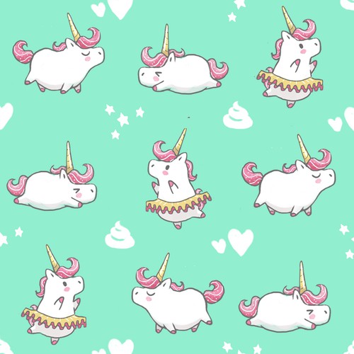 Girly illustration with the title 'cute unicorns pattern'