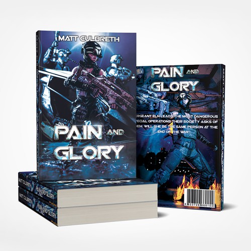 Military book cover with the title 'Pain and Glory - science fiction novel'