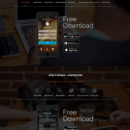 Single page website with the title 'Needa App Website'